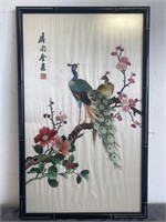 Framed Chinese Silk Embroidered Panel w/ Peacocks