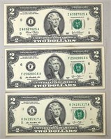 3 x  US $2.00 Bills (2003, 2013)