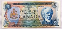 1972 $5 Bank of Canada Notes