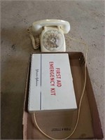 EARLY ROTARY PHONE/FIRST AID KIT