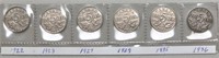 5 x 5 Cent Canadian Coins (1922-1936)