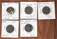 5 x  Commemorative Canadian Quarters