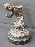 Bronze sculpture on a marble base, signed Moreau