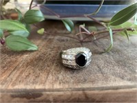 Beautiful Black & Clear Crystals 925 Silver Ring