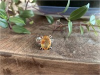 Beautiful Red & Orange Crystals 925 Silver Ring