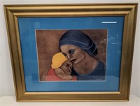Mother and baby lithograph, signed
