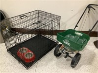 Dog cage and lawn spreader