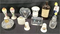 Box of salt and pepper shakers, paper weights etc