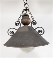 Vintage wrought iron and wood pendant lamp