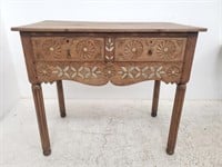 Antique, carved, mother-of-pearl inlaid table
