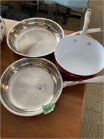 2 Cuisinart pans & red bialetti pot