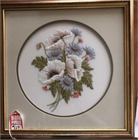 Bunka Border silk embroidery flowers 17 x 18"