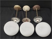 3 Mid-century white glass globe pendant lights