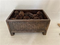 Wood Box with Pine Cones