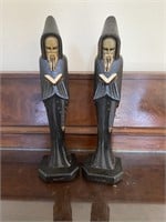 Wood Carved Monks (pair, 12" tall)