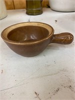 Small crock soup bowl with handle