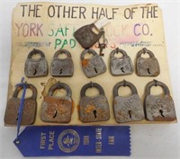lot of 11 York padlocks w/ York Fair ribbon