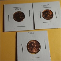 1955 S/1955 D/1955 One Cent Pieces