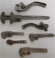 lot of 7 adjustable wrenches: Erie, Barnes other