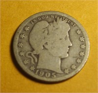 1905 Barber Quarter Dollar