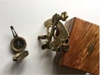 Brass Stexton  / brass compass in wooden box