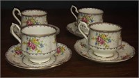 ROYAL ALBERT PETIT POINT CHINA 4 CUPS & SAUCERS