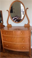 Vintage Birdseye Maple 4 Drawer Dresser w/ Castors
