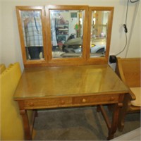 Antique Birds Eye Maple Vanity w/ Folding Mirror