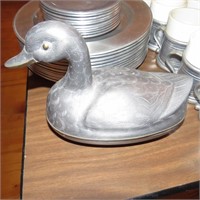 Duck Shaped Pewter Covered Bowl