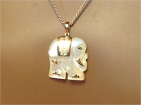 14K Mother Of Pearl Elephant Pendant Necklace