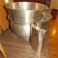 Lot of Hammered Metal Items-Flask & Bowl