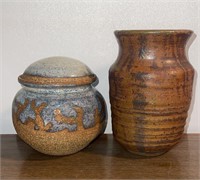 Vintage Lot of 2 Pottery Canister & Vase