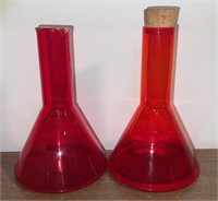 Lot of Ruby Red Glass,2 Decanters&Small Canister
