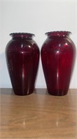 Vintage Pair of Ruby Red Glass Vases