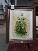 Flowers Oil On Canvas Signed Framed 34"x28"