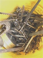 Bucket of Drill Bits & Clamps