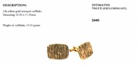 10k yellow gold textured cufflinks
