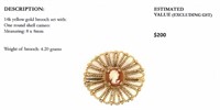 14k yellow gold brooch with shell cameo