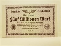 Germany August 22,1923 5 Millions DM XF ..AU