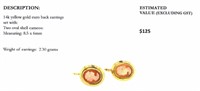 14k yellow gold earrings with shell cameos