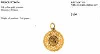 14k yellow gold good fortune pendant