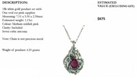 18k white gold pendant with pink sapphire