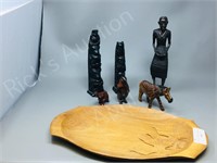 assorted carved ornaments, totems, animals