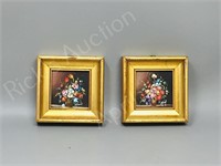 pair-small paintings framed- 3.5" x 3.5"
