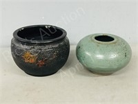 pair- ceramic planters-signed, 1 vintage Japan
