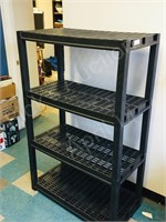 black plastic storage shelf- 18" x 36" x 57" tall