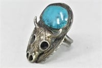 Hopi Johhny Blue Jay Cow Skull Turquoise Ring