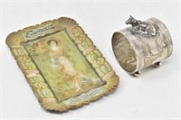 Antique Eversweet Tip Tray & Cow Napkin Ring