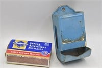 Vintage Blue Metal Match Box Holder