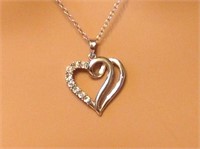 Sterling Silver Diamond Heart Pendant Necklace